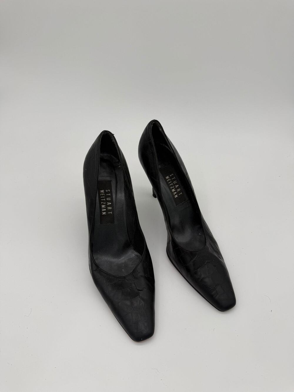 Stuart Weitzman Shoes Womens Size 7B Black Croc Embossed Leather Stiletto Pumps
